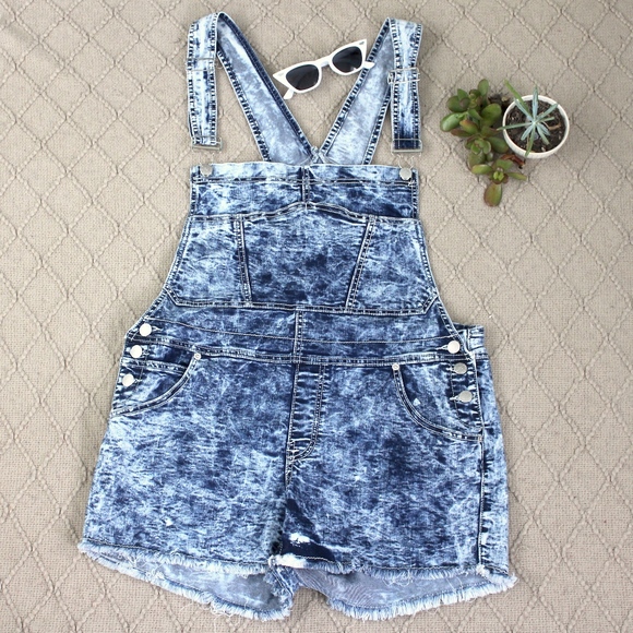 American Bazi Pants - Acid Wash Overalls Frayed Cutoff Shorts